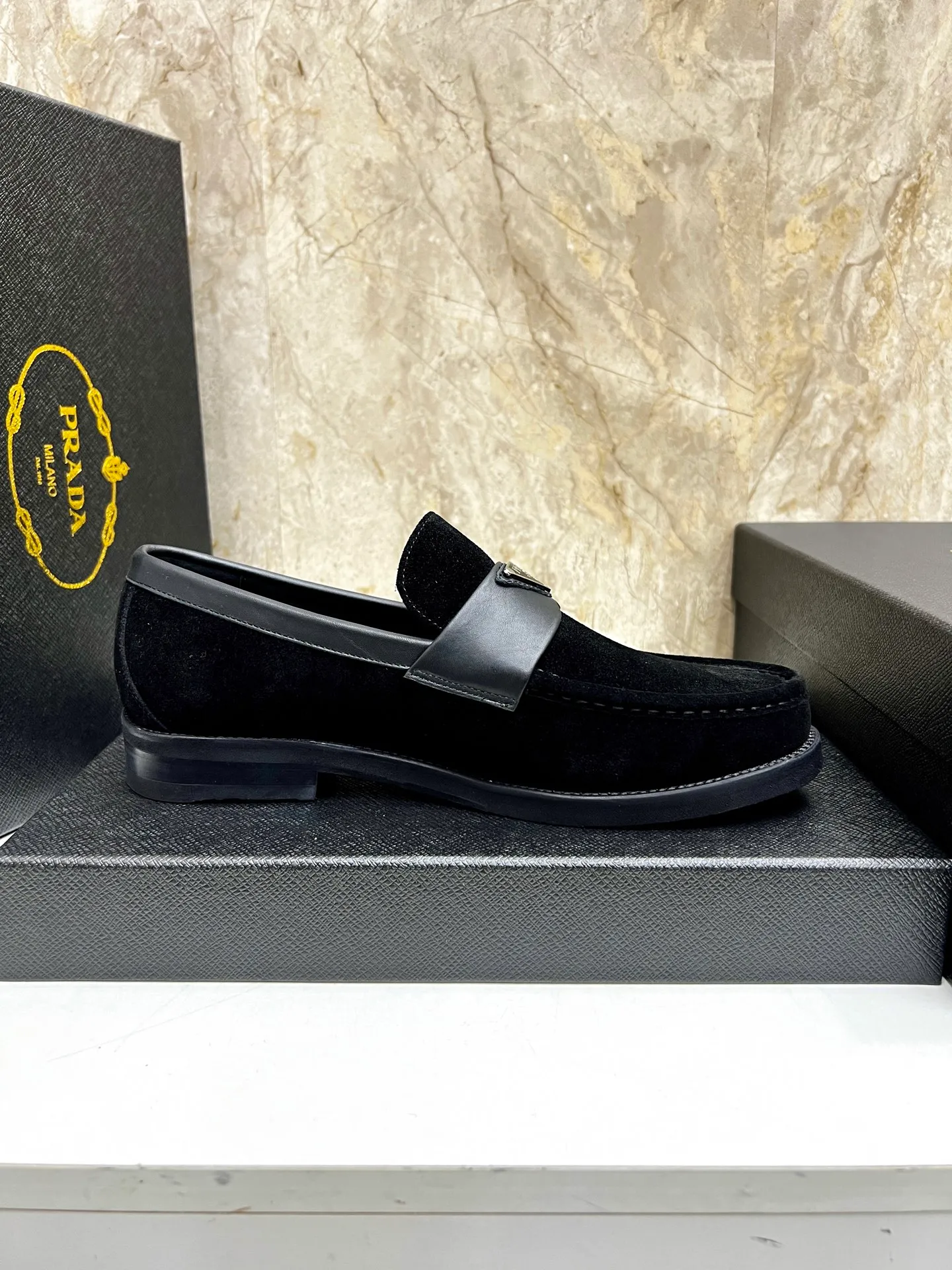 PRADA~ Size: 38-44 (customized 45/46 P: 💰880 P's original official website new high-end men's leather shoes, top-quality original replicas, made of imported open edge beads/calf leather, calf leather breathable lining, original leather outsole!